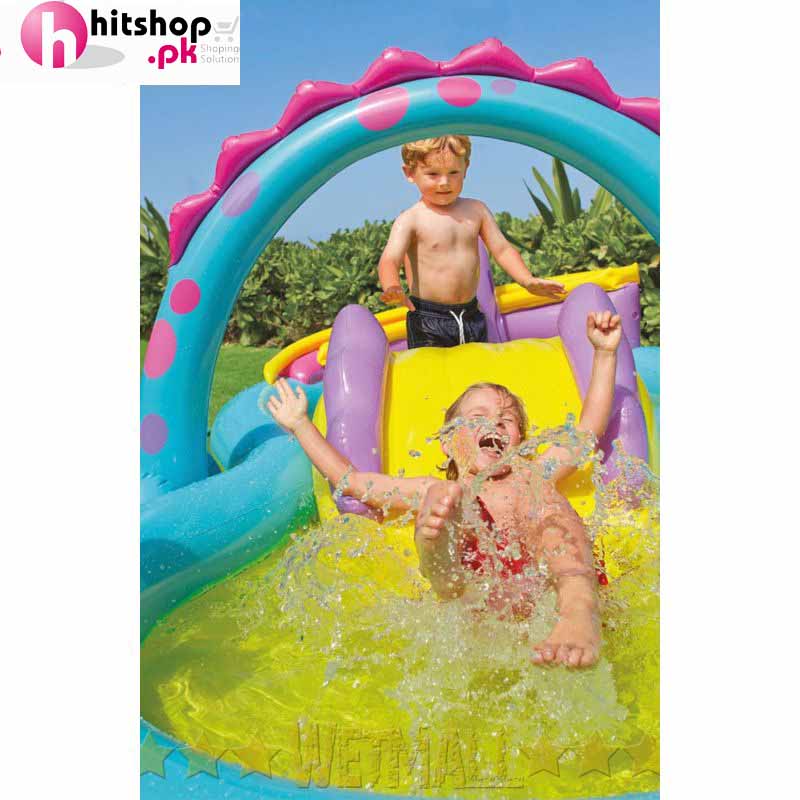 Intex Dinoland Play Center Inflatable Kiddie Spray Wading Pool with Fun Ballz 57135EP